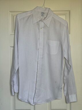 Brooks Brothers White Linen Men's Long-Sleeve Dress Shirt